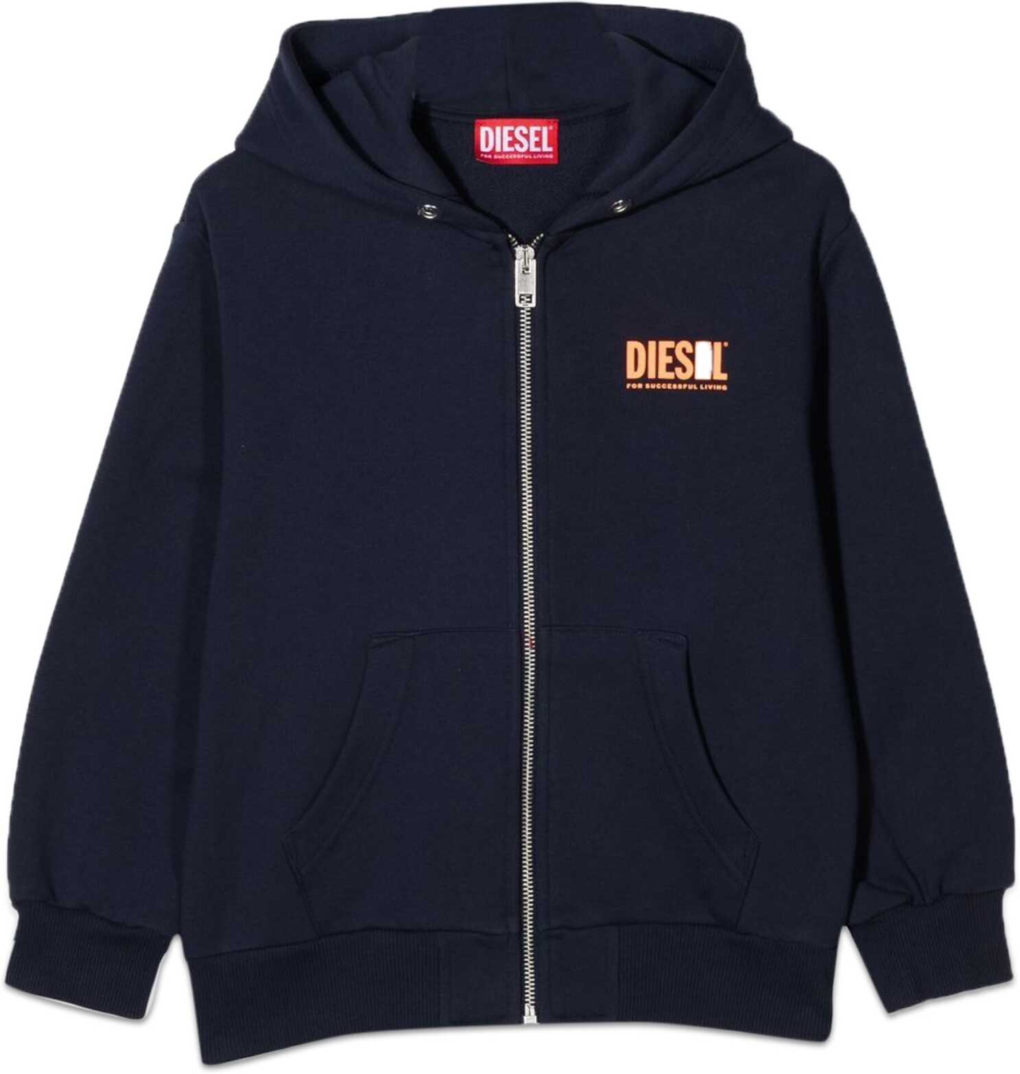 Diesel Sweatshirt With Logo Hood And Zipper BLUE