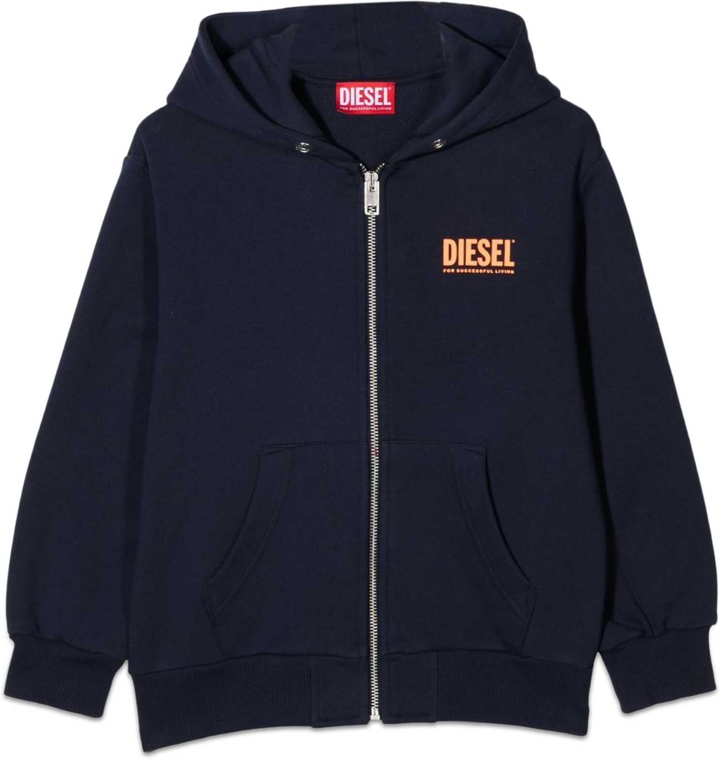 Diesel Sweatshirt With Logo Hood And Zipper BLUE