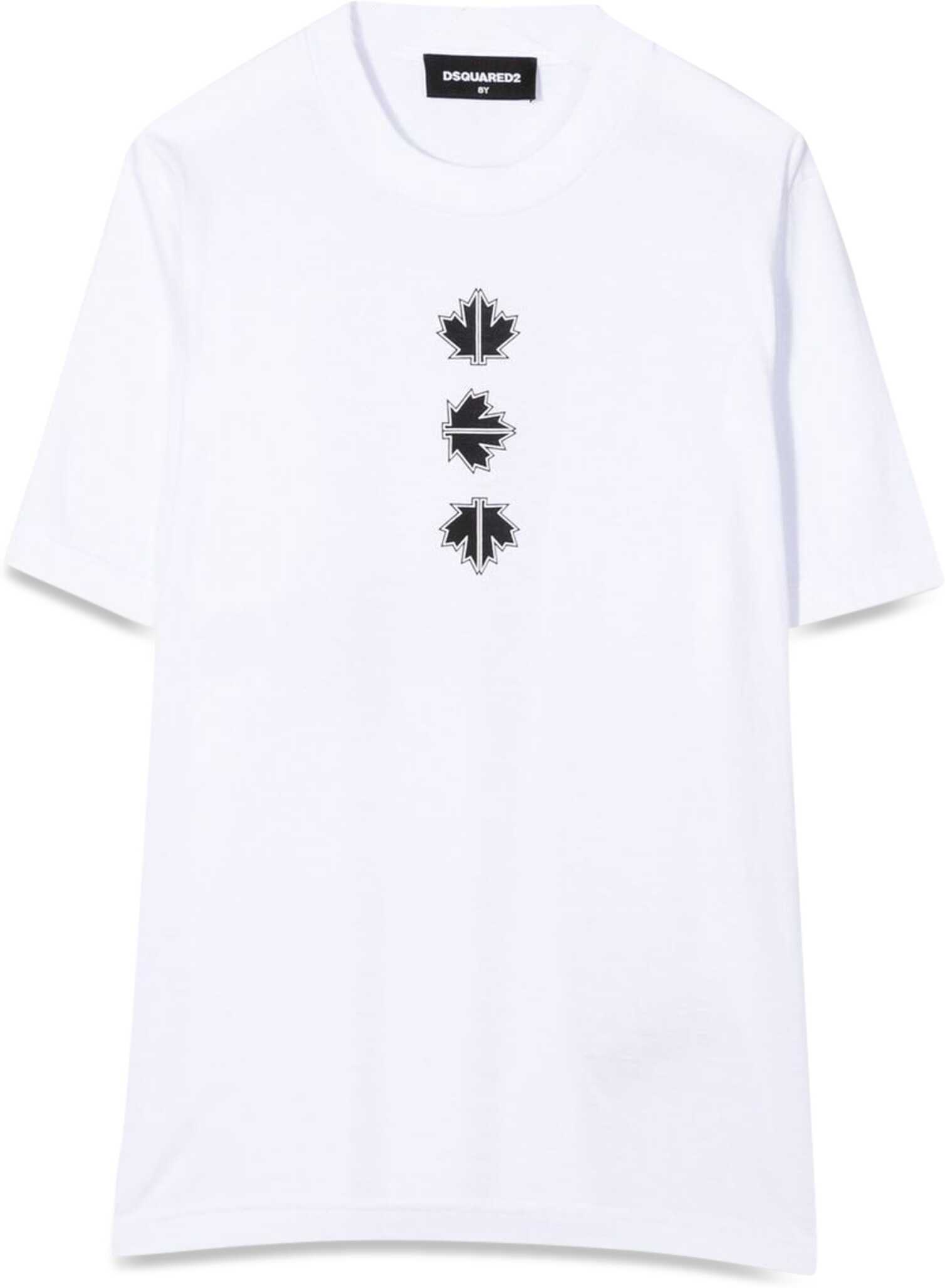 DSQUARED2 T-Shirt Logo On The Back And Front Leaves WHITE