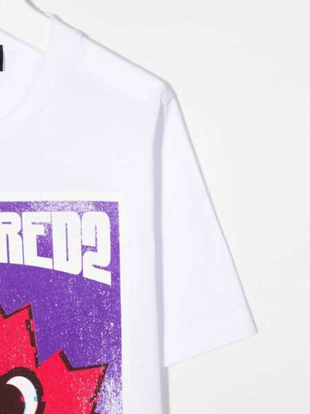 Tricouri DSQUARED2 Front Logo And Leaf Print T-Shirt WHITE Baieti (BM 9416105) 3