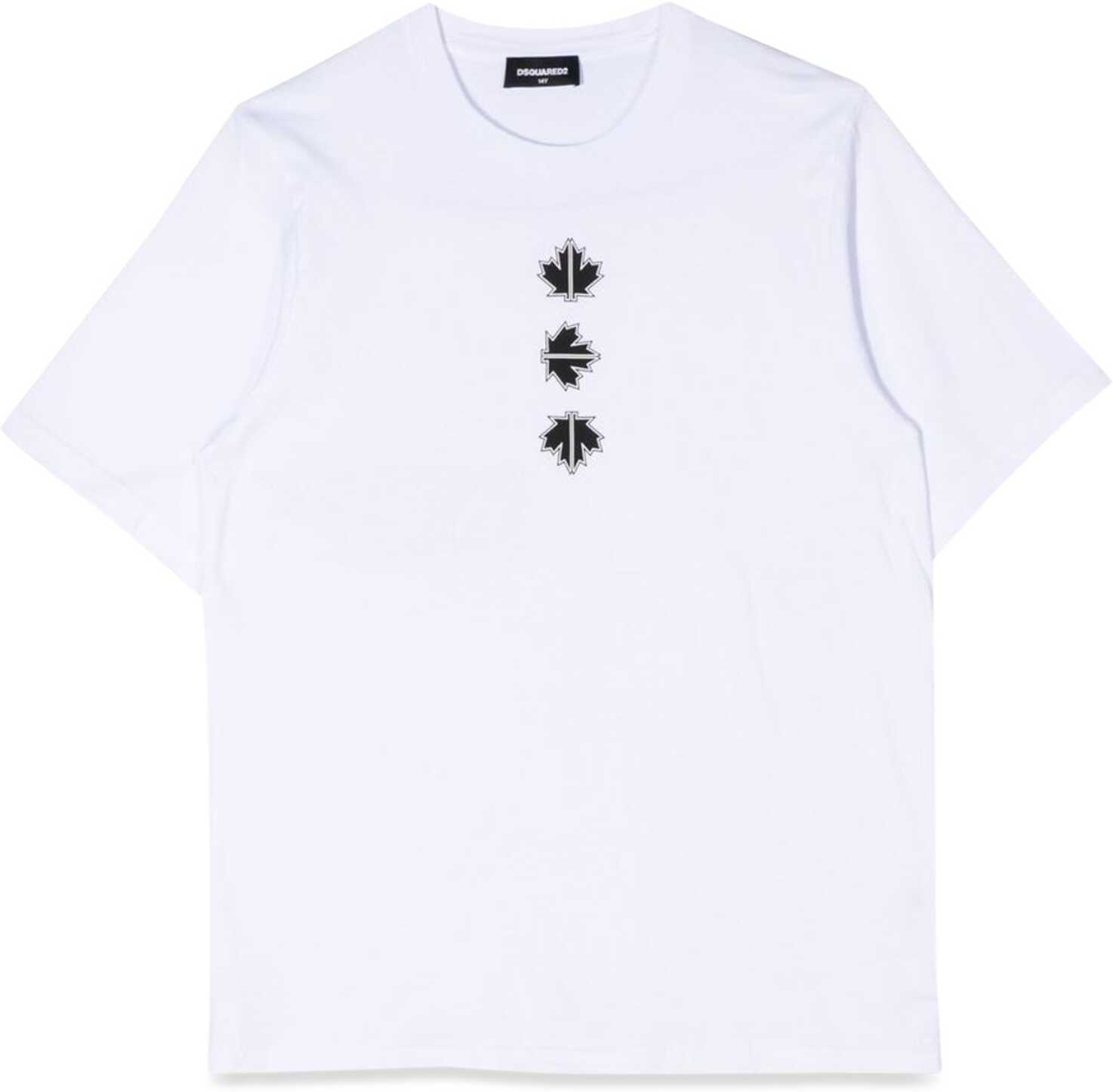 DSQUARED2 T-Shirt Logo On The Back And Front Leaves WHITE