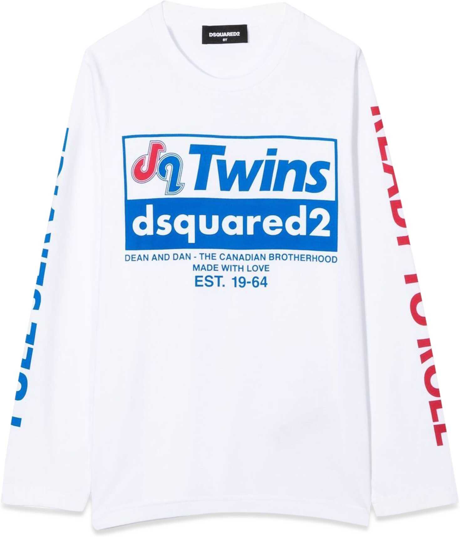 DSQUARED2 Long Sleeve T-Shirt Front Print And Logo Sleeves WHITE