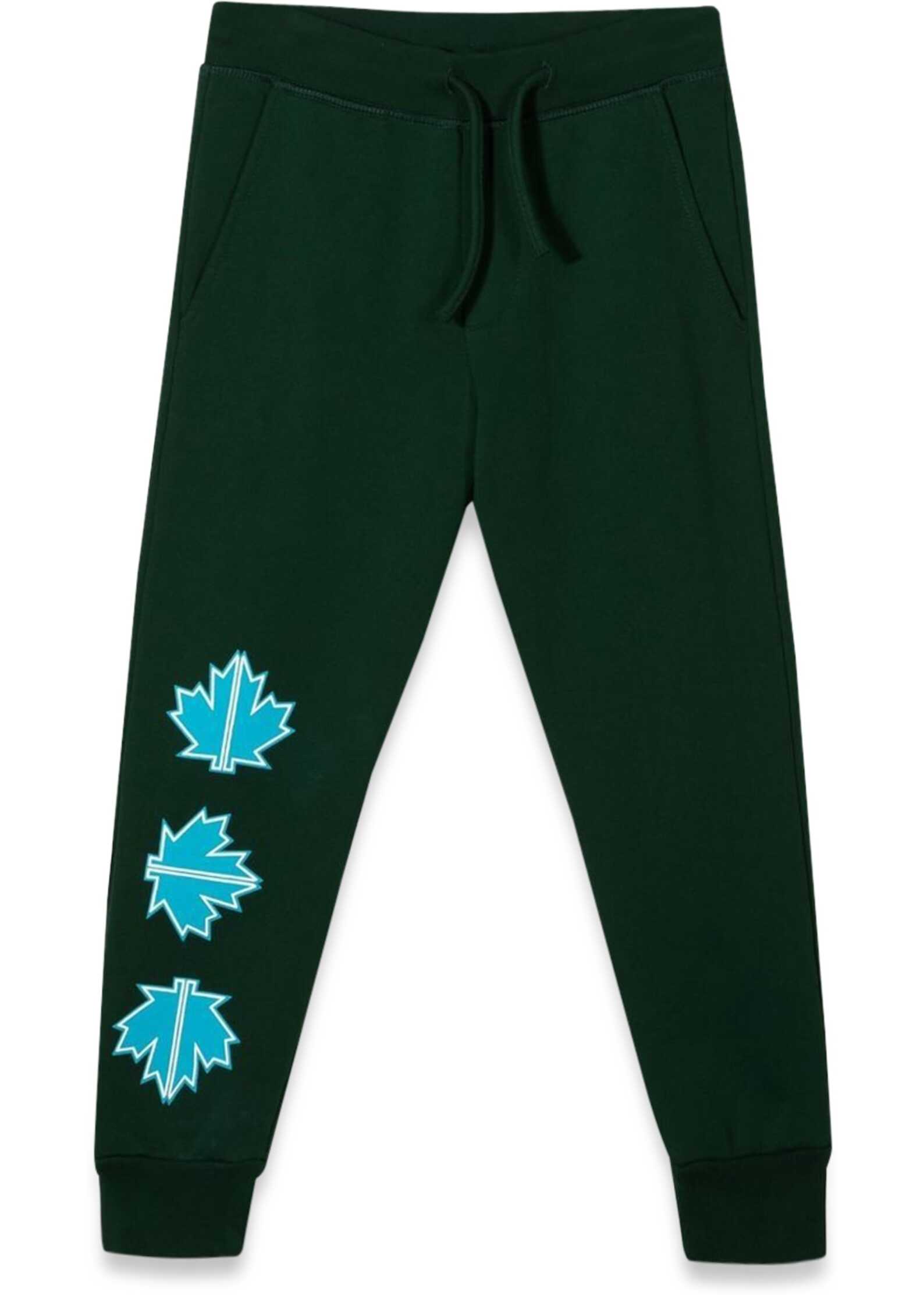 DSQUARED2 Plush Pants Leaf Logo On Front Leg GREEN