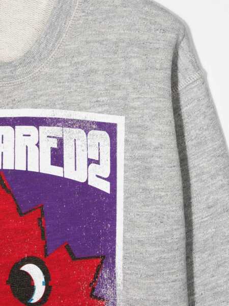 Hanorace DSQUARED2 Sweatshirt Crewneck Front Leaf Print GREY Fete (BM 9416180) 3