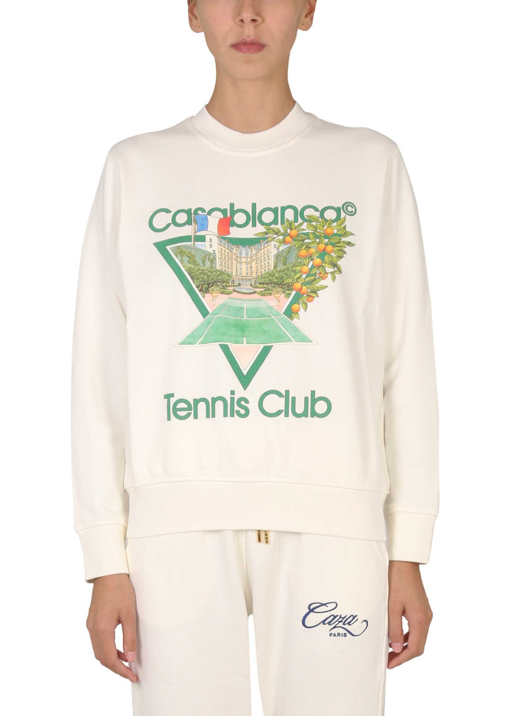 Casablanca Tennis Club Print Crewneck Sweatshirt WHITE