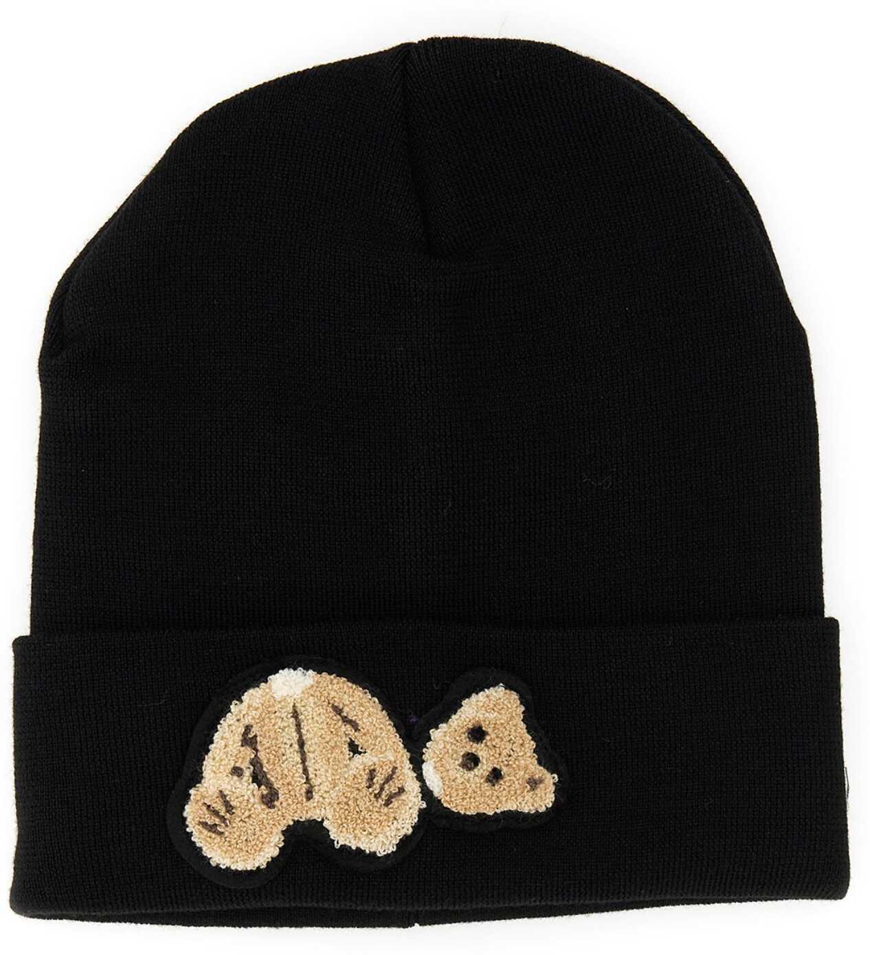 Palm Angels Knit Hat With Bear Patch BLACK