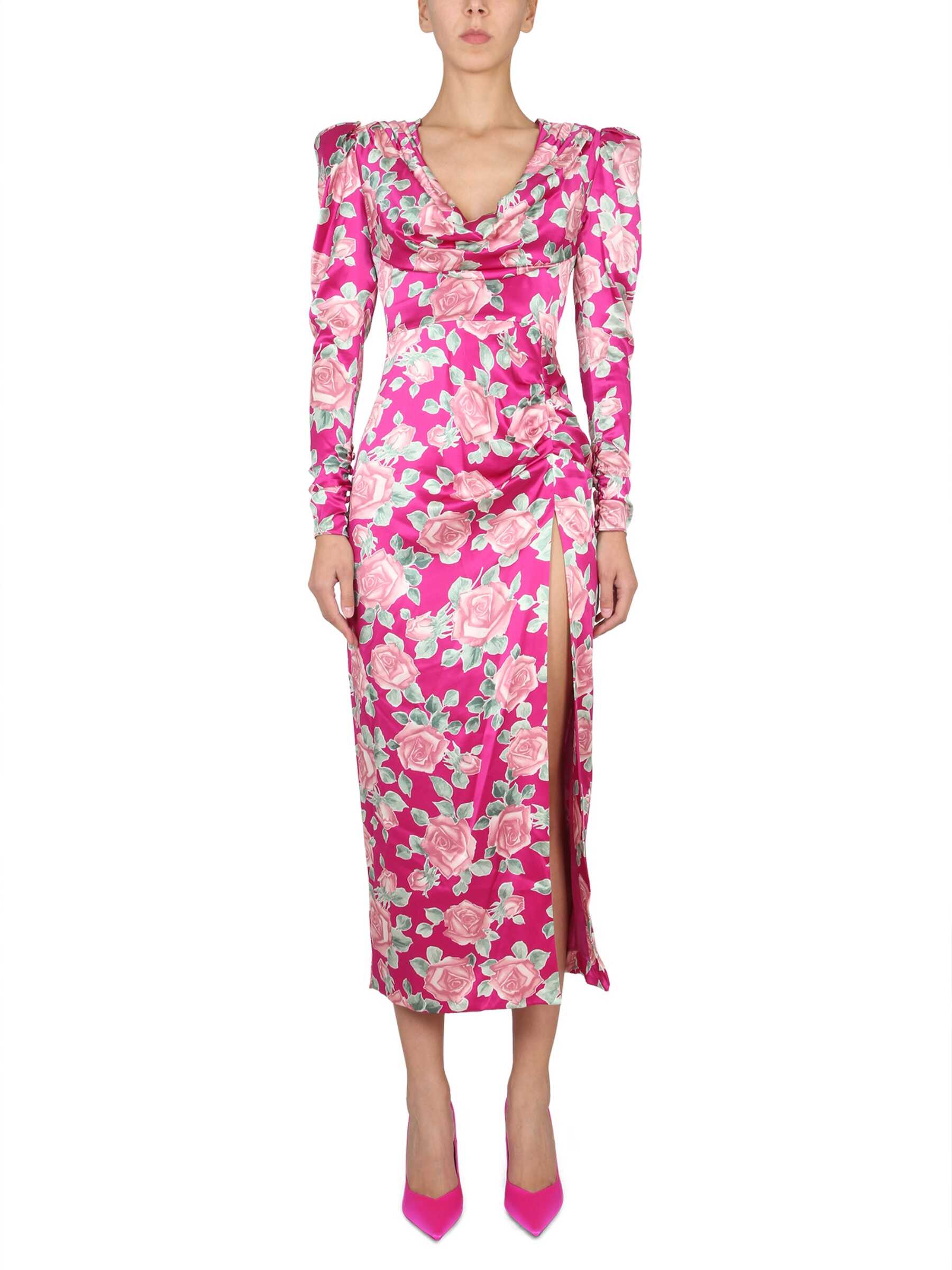 Alessandra Rich Dress In Satin FUCHSIA