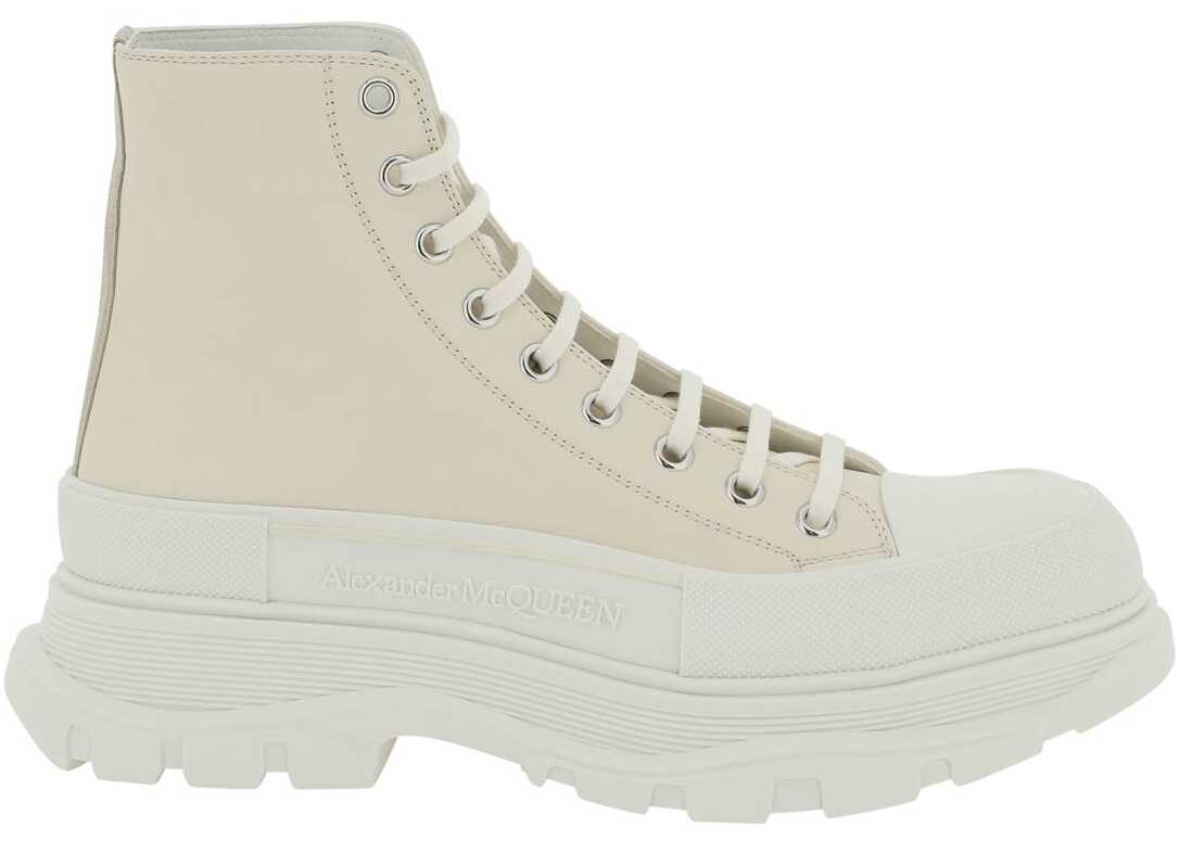 Alexander McQueen Leather Tread Slick Ankle Boots VANIL OF W VA SIL