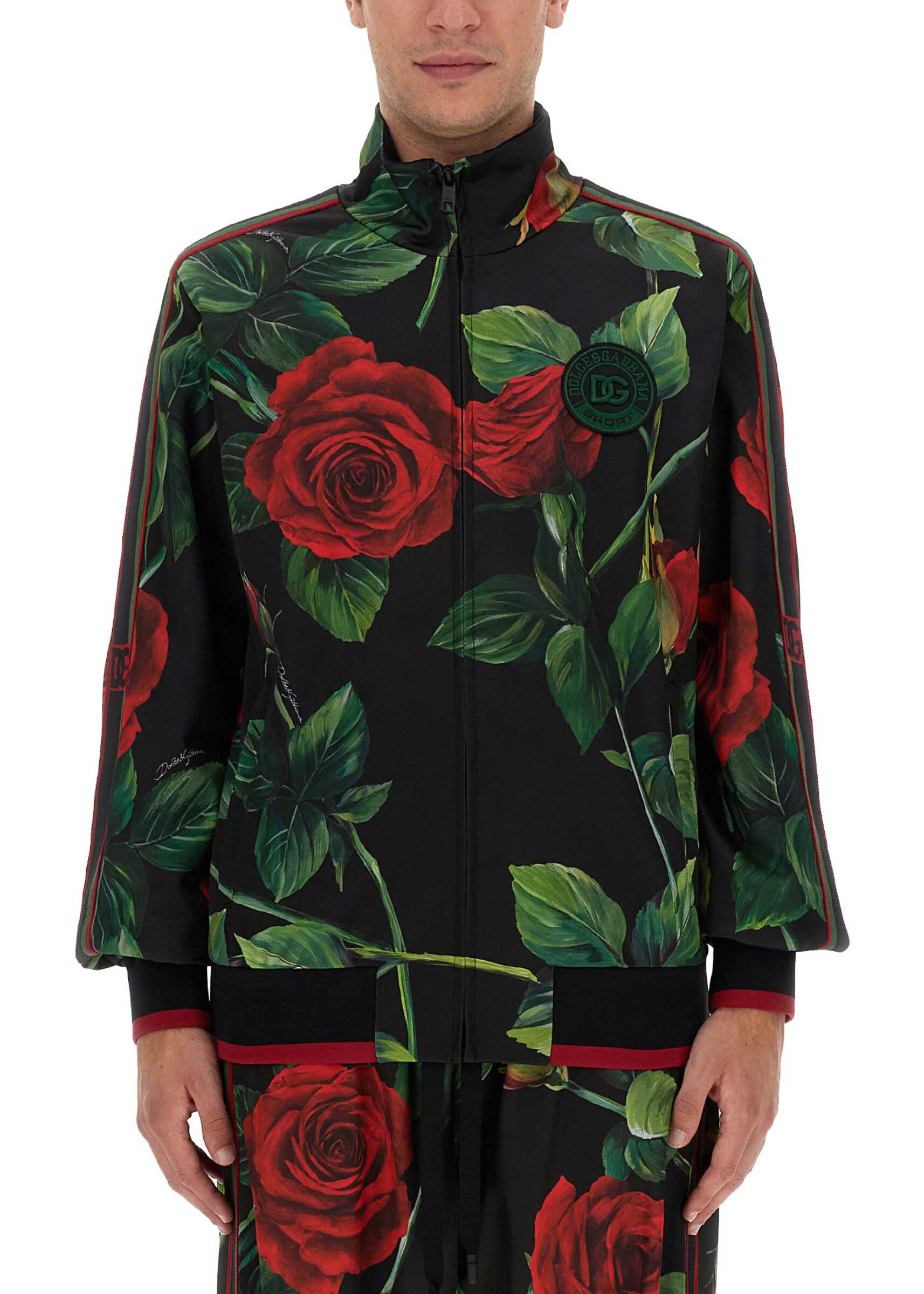 Dolce & Gabbana Sweatshirt With Zipper And Rose Print MULTICOLOUR