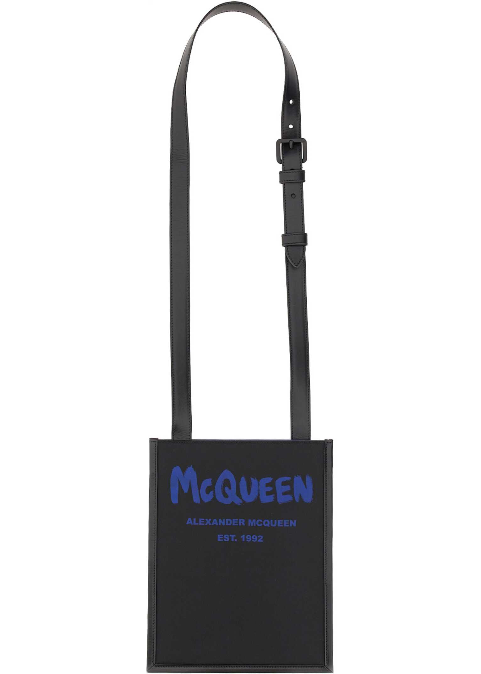 Alexander McQueen Smartphone Bag With Graffiti Logo BLACK