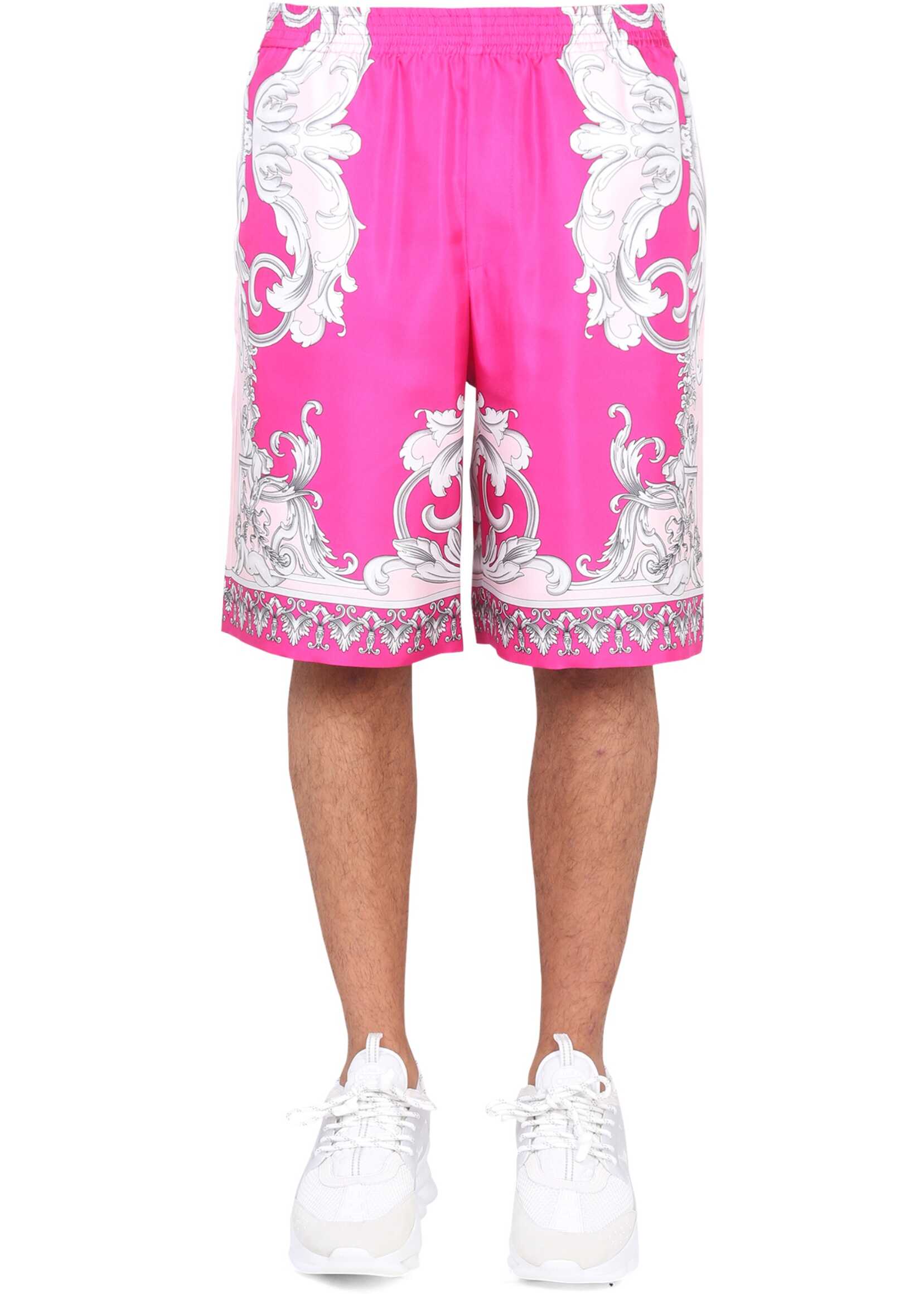 Versace Silver Baroque Print Shorts FUCHSIA