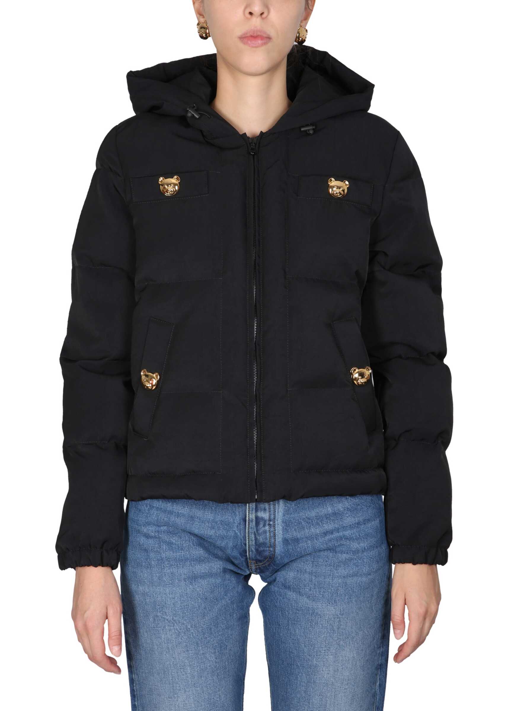 Moschino Quilted Satin Bomber Jacket BLACK