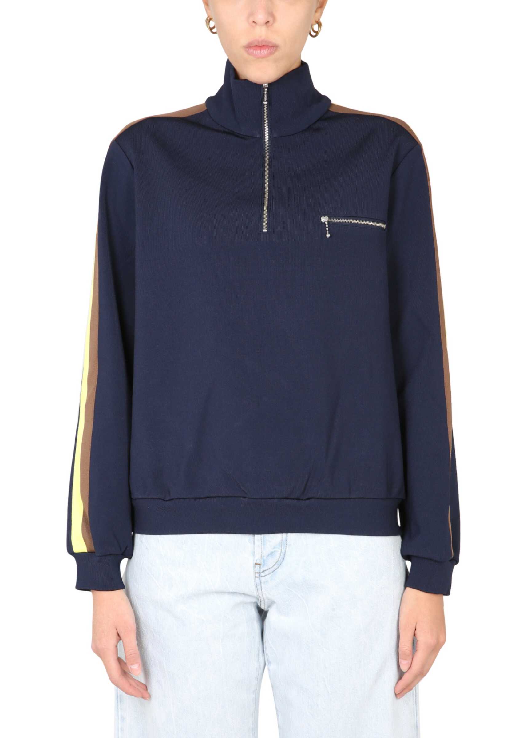 Tory Burch Sweatshirt With Front Zipper BLUE