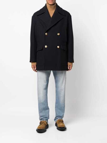 Paltoane Palm Angels Double-Breasted Coat BLUE Barbati (BM 9427811) 2