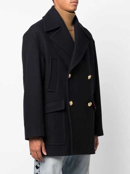 Paltoane Palm Angels Double-Breasted Coat BLUE Barbati (BM 9427811) 3