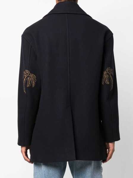 Paltoane Palm Angels Double-Breasted Coat BLUE Barbati (BM 9427811) 4