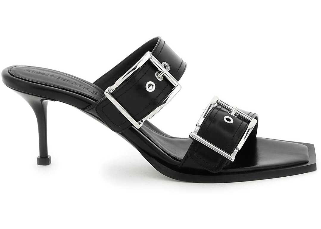 Alexander McQueen Punk Mules With Buckles BLACK SILVER image
