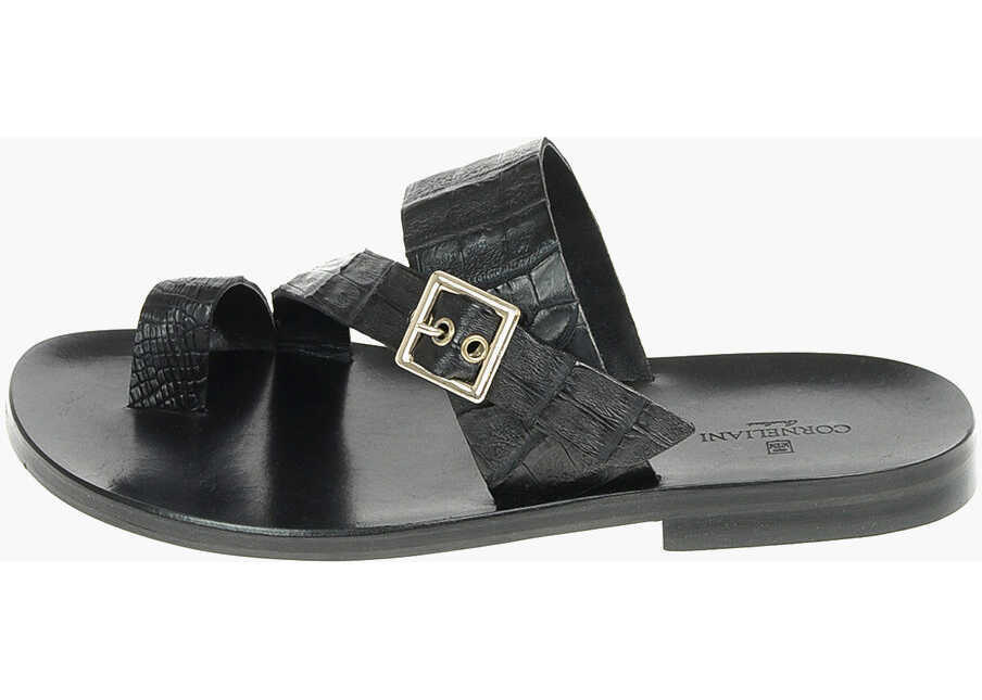 Sandale CORNELIANI Crocodile Skin Thong Sandals Black Barbati (BM 9440807) 2