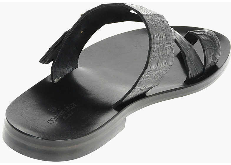 Sandale CORNELIANI Crocodile Skin Thong Sandals Black Barbati (BM 9440807) 3