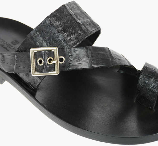 Sandale CORNELIANI Crocodile Skin Thong Sandals Black Barbati (BM 9440807) 4