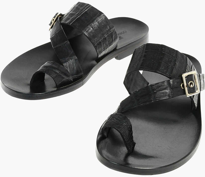 Sandale CORNELIANI Crocodile Skin Thong Sandals Black Barbati (BM 9440807) 1