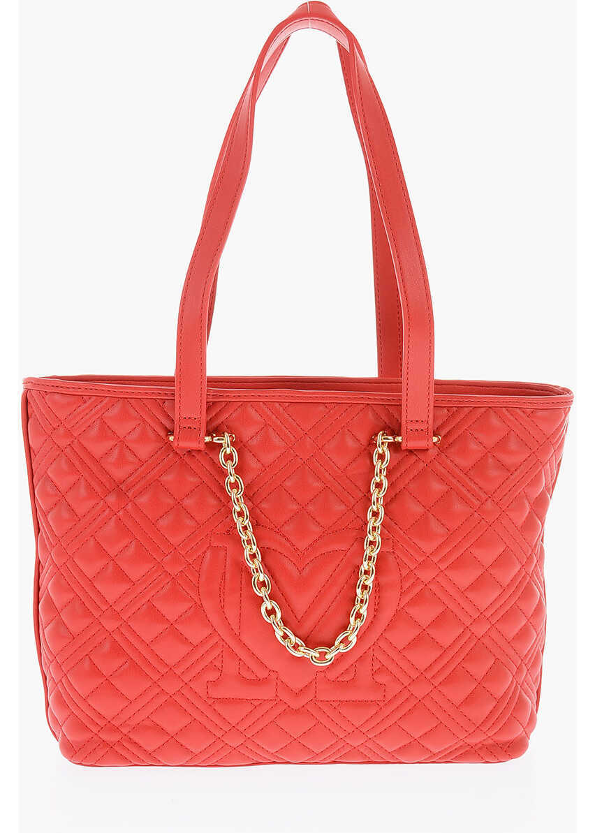 Genti de mana Moschino Love Quilted Faux Leather Tote Bag Red Femei (BM 9440900) 3