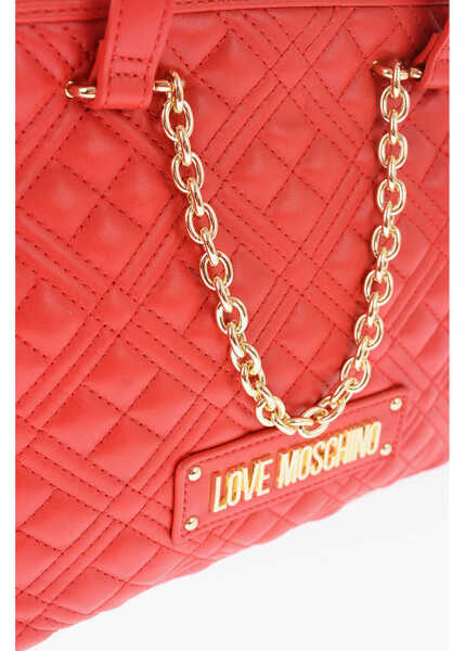 Genti de mana Moschino Love Quilted Faux Leather Tote Bag Red Femei (BM 9440900) 4