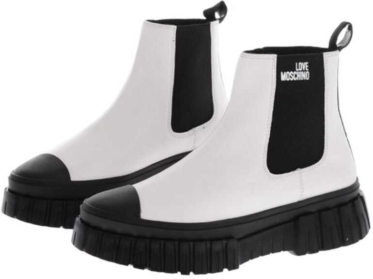 Moschino Love Two Tone Leather Chelsea Boots With Track Sole Black & White
