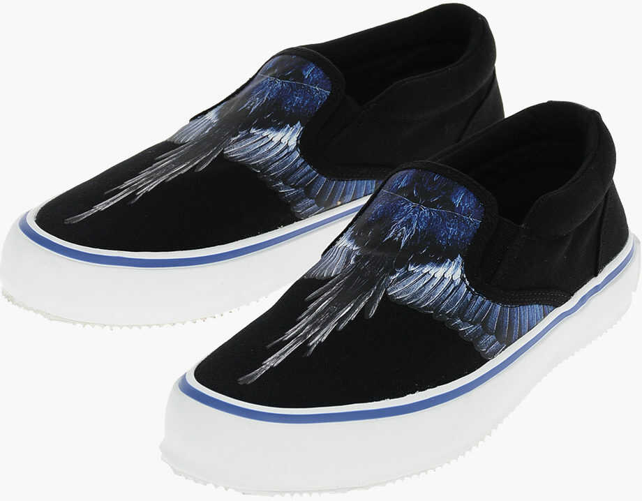 Marcelo Burlon Fabric Wings Vulcanized Slip On Sneakers Black