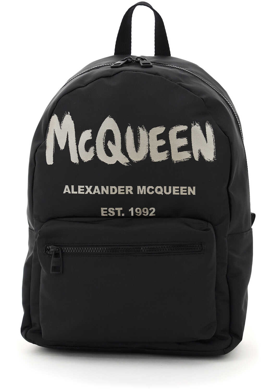 Alexander McQueen Metropolitan Backpack With Graffiti Logo BLACK OFF WHITE