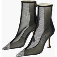 Botine Suede Leather Naidoo Meshed Ankle Booties With Rhinestoned P* Femei