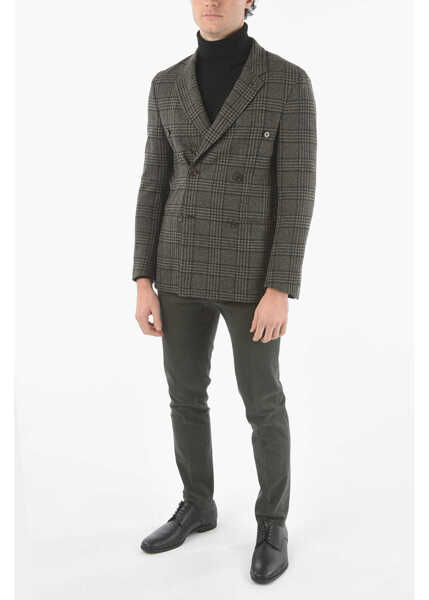 Sacouri elegante CORNELIANI Cc Collection District Check Motif Reset Double-Breasted Bla Military Green Barbati (BM 9450575) 4