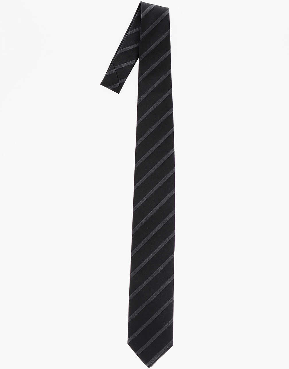 CORNELIANI Regimental Striped Lurex Silk Tie Black