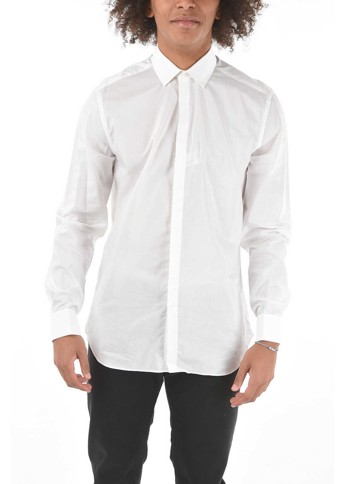 CORNELIANI Poplin Cotton Slim Fit Shirt With Hidden Button-Fastening White