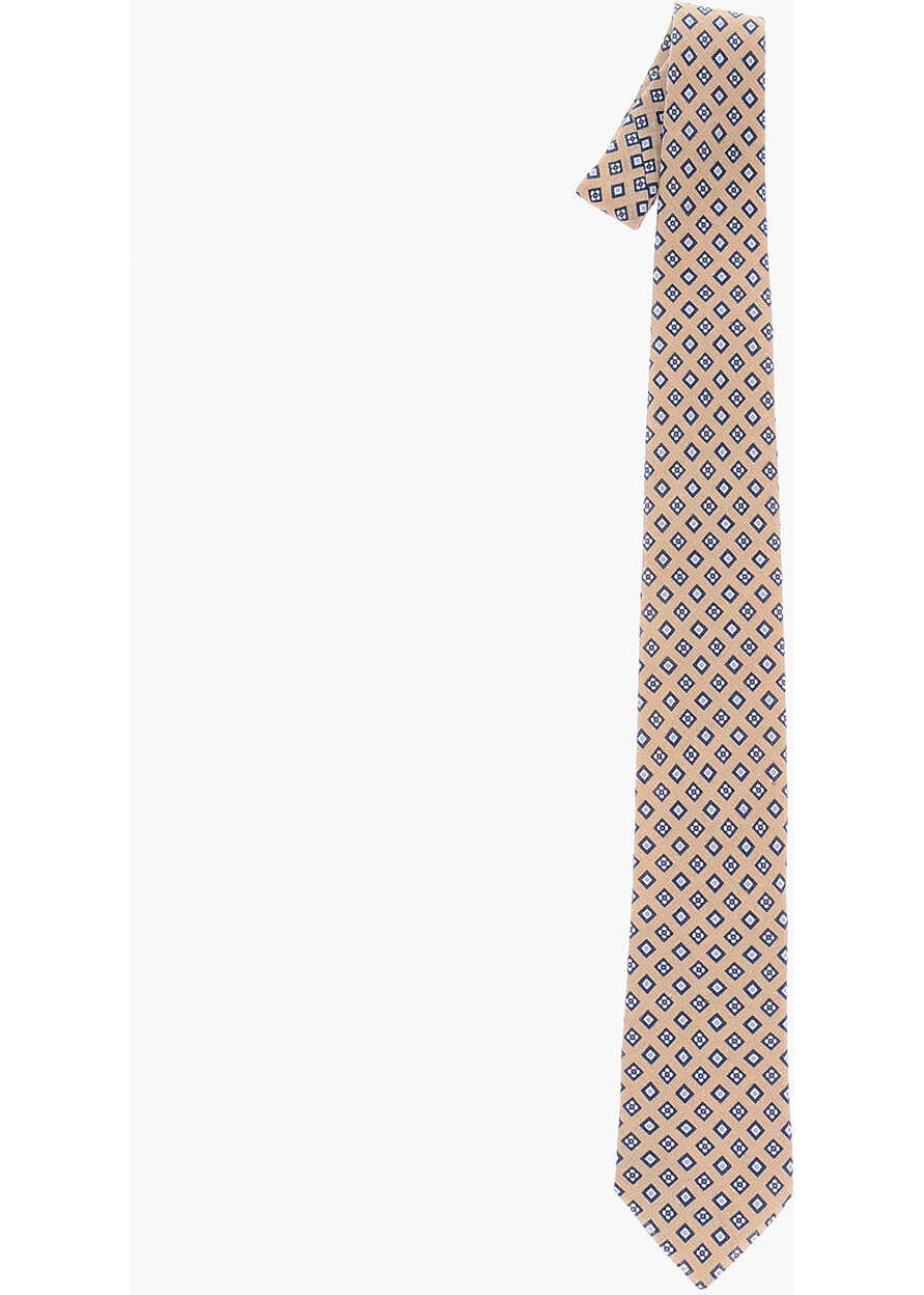 CORNELIANI Geometrical Patterned Flax Maxi Tie Beige