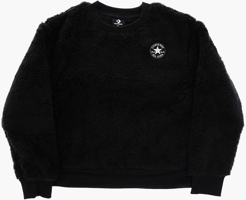 Converse Kids All Star Chuck Taylor Sherpa Crew-Neck Sweatshirt With Glitt Black