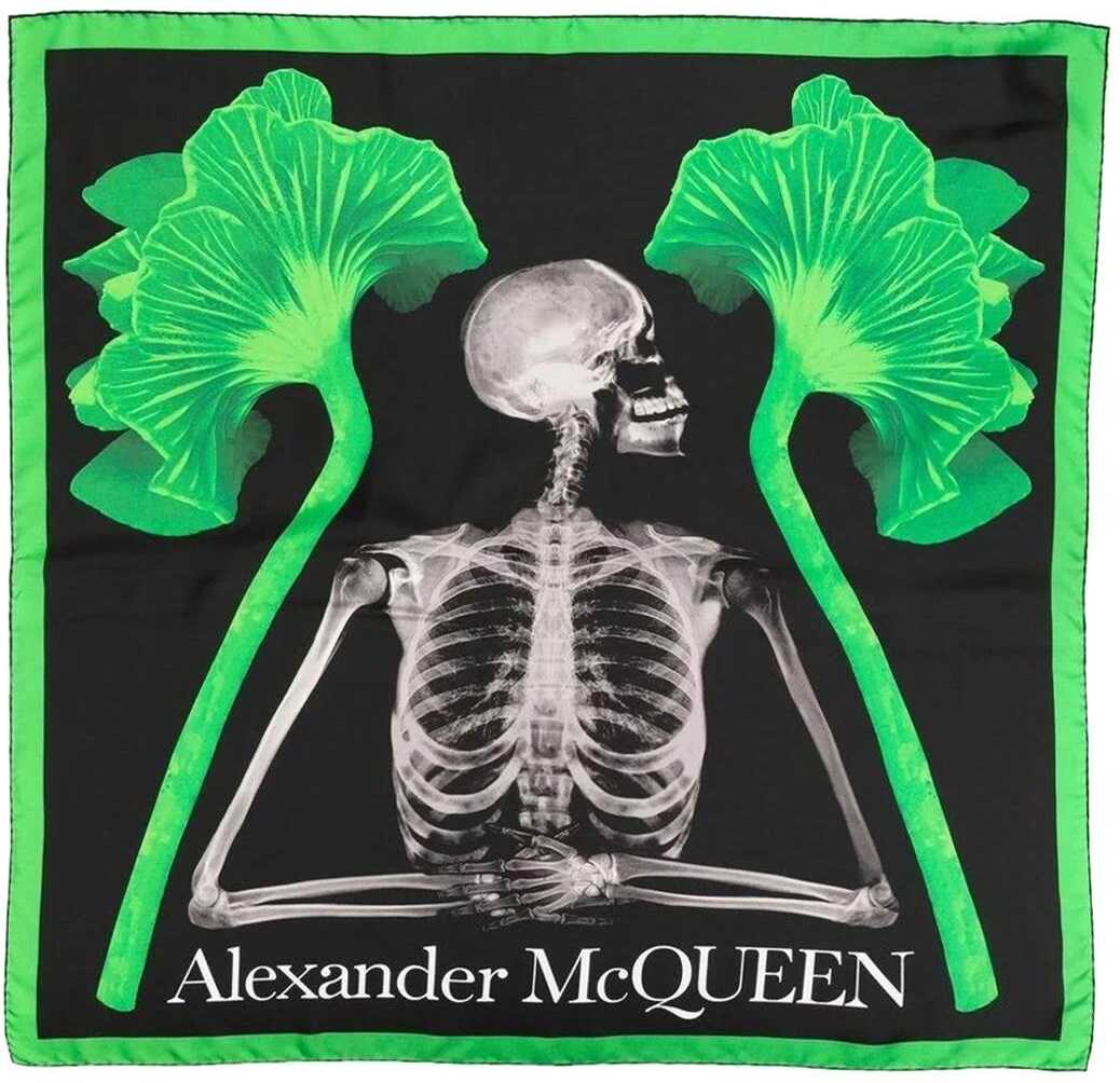 Alexander McQueen \'Mushroom Skeleton\' Headscarf BLACK LIGHT GREEN