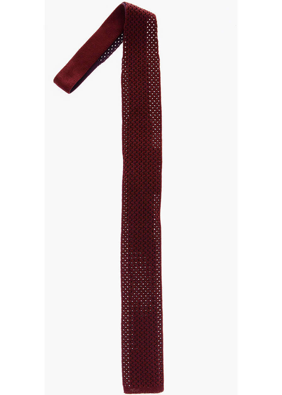 CORNELIANI Cc Collection Silk Crochet Tie Burgundy