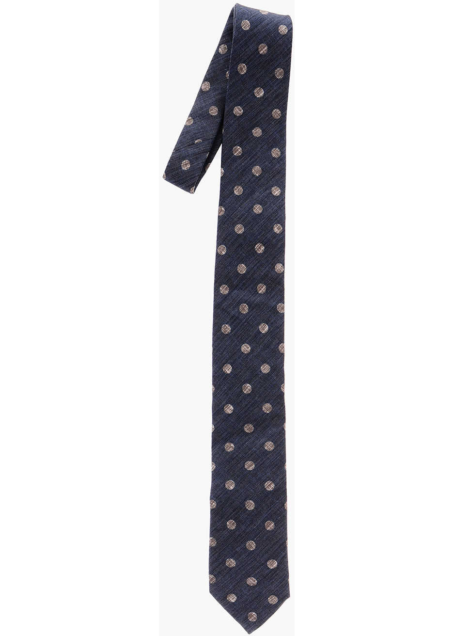 CORNELIANI Cc Collection Polka Dots Silk And Flax Tie Blue