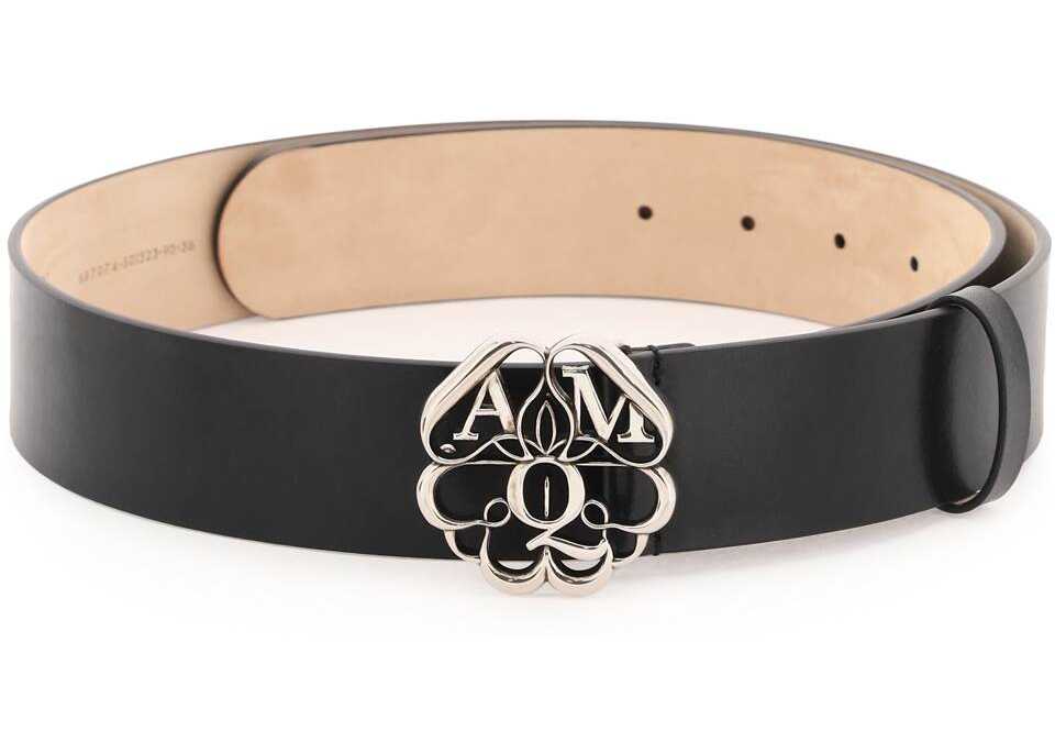 Alexander McQueen \'Seal Logo\' Leather Belt BLACK