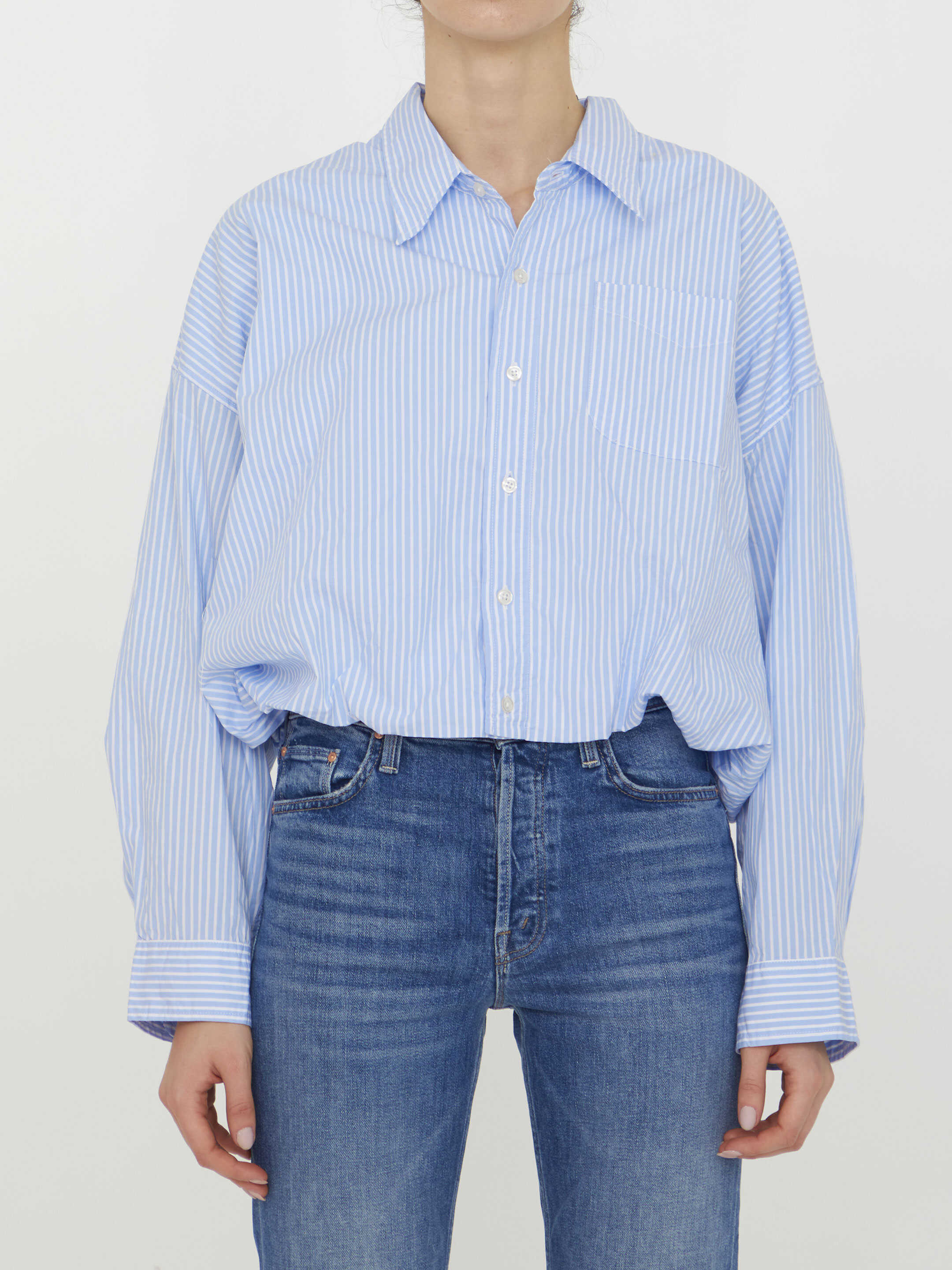 R13 Pinstripe Cotton Shirt Blue