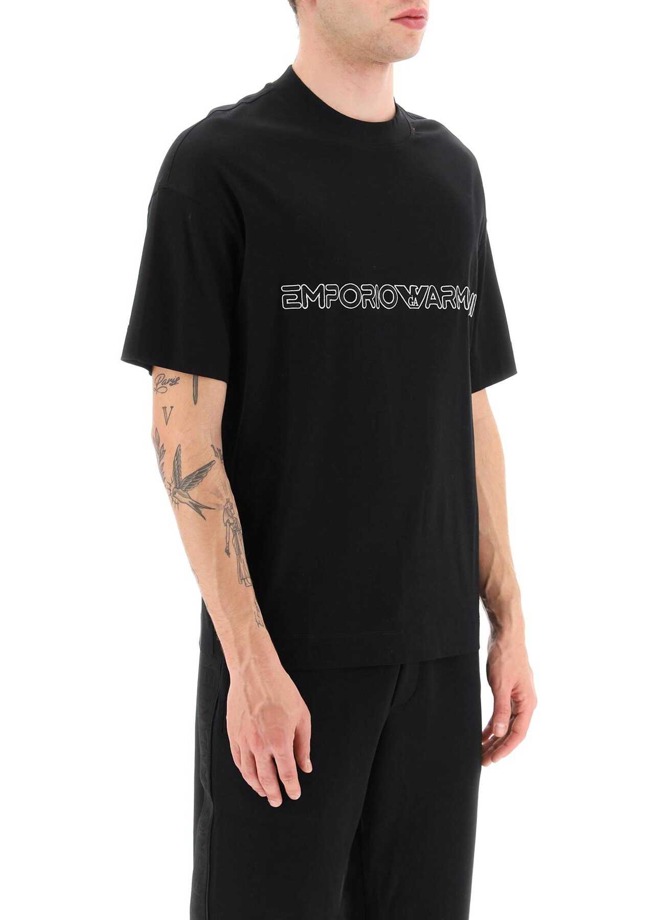 Emporio Armani Lyocell And Cotton T-Shirt With Embroidered Logo NERO