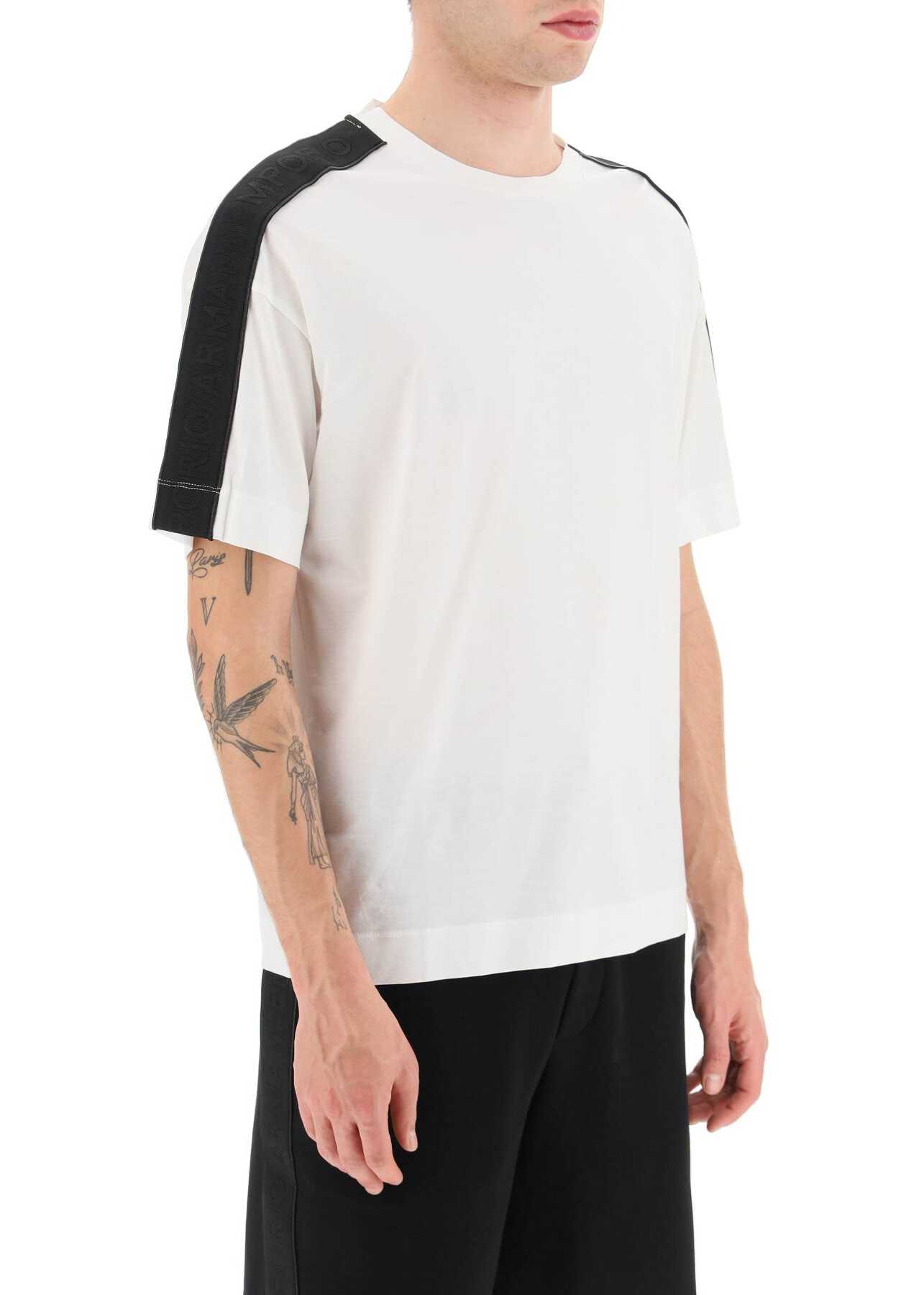 Emporio Armani Lyocell And Cotton T-Shirt With Logo Bands BIANCO CALDO