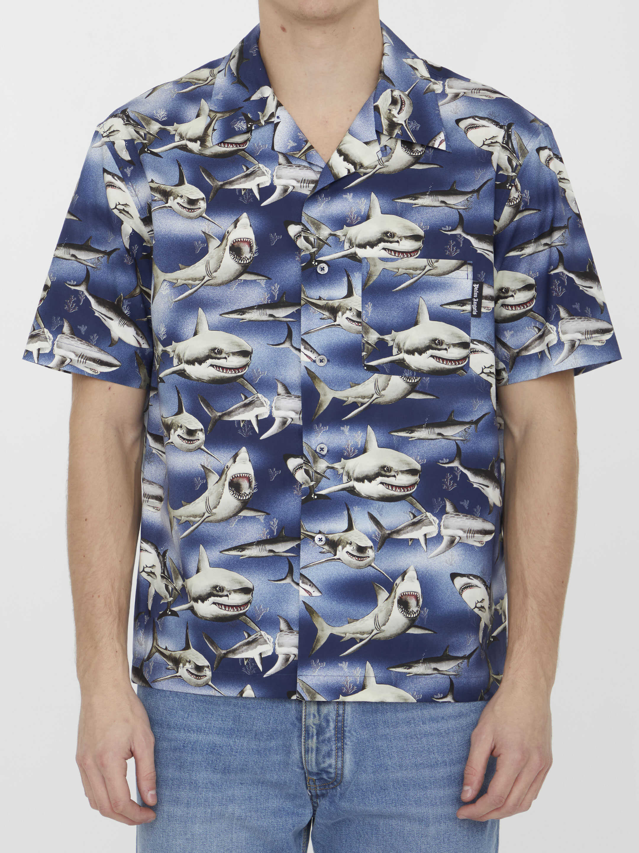 Palm Angels Shark Print Shirt BLUE