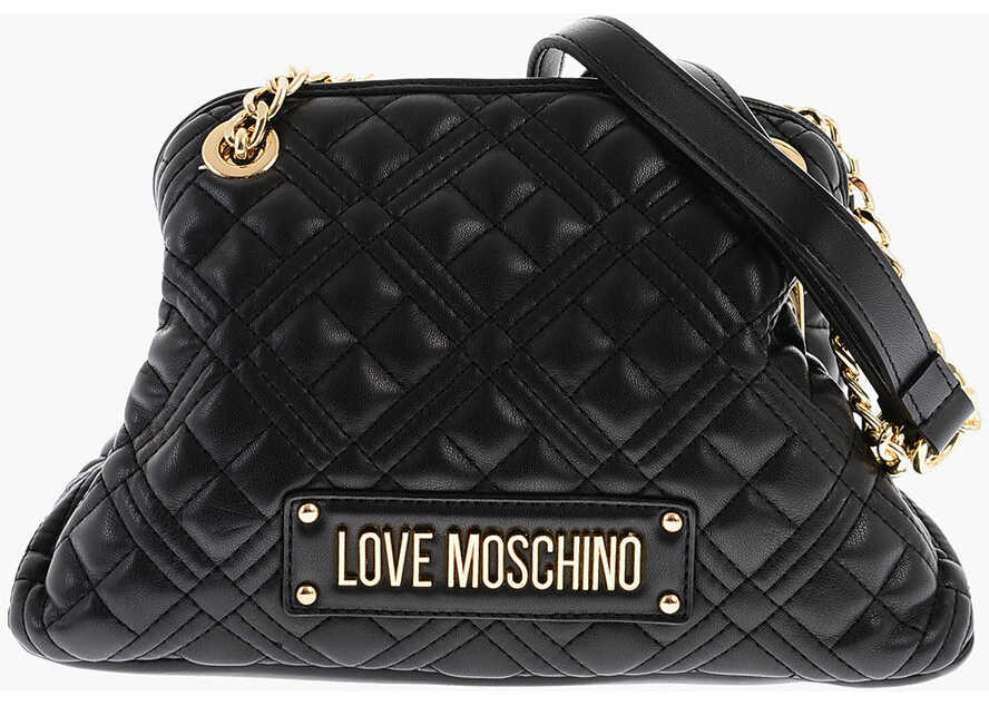 Moschino Love Quilted Mini Handle Bag With Golden Logo Black