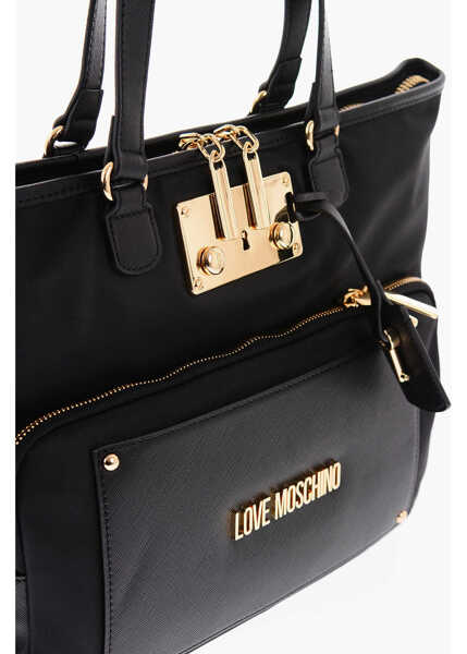 Genti de mana Moschino Love Nylon Tote Bag With Golden Details Black Femei (BM 9492719) 3