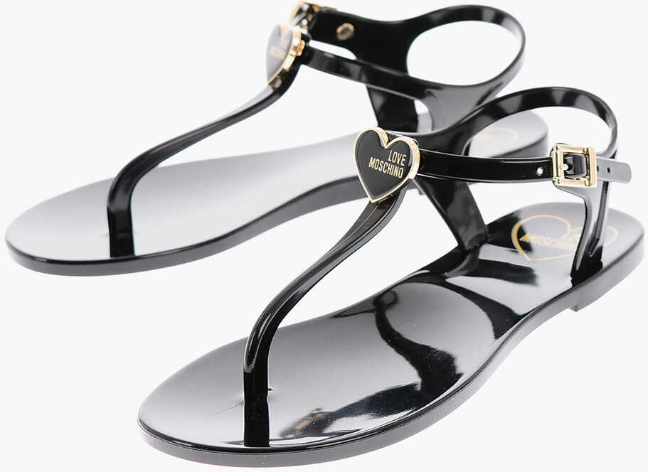 Moschino Love Golden Trimmings Pvc Thong Sandals Black