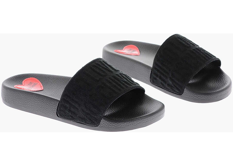 Moschino Love Solid Color Slides With Sponge Logo Black