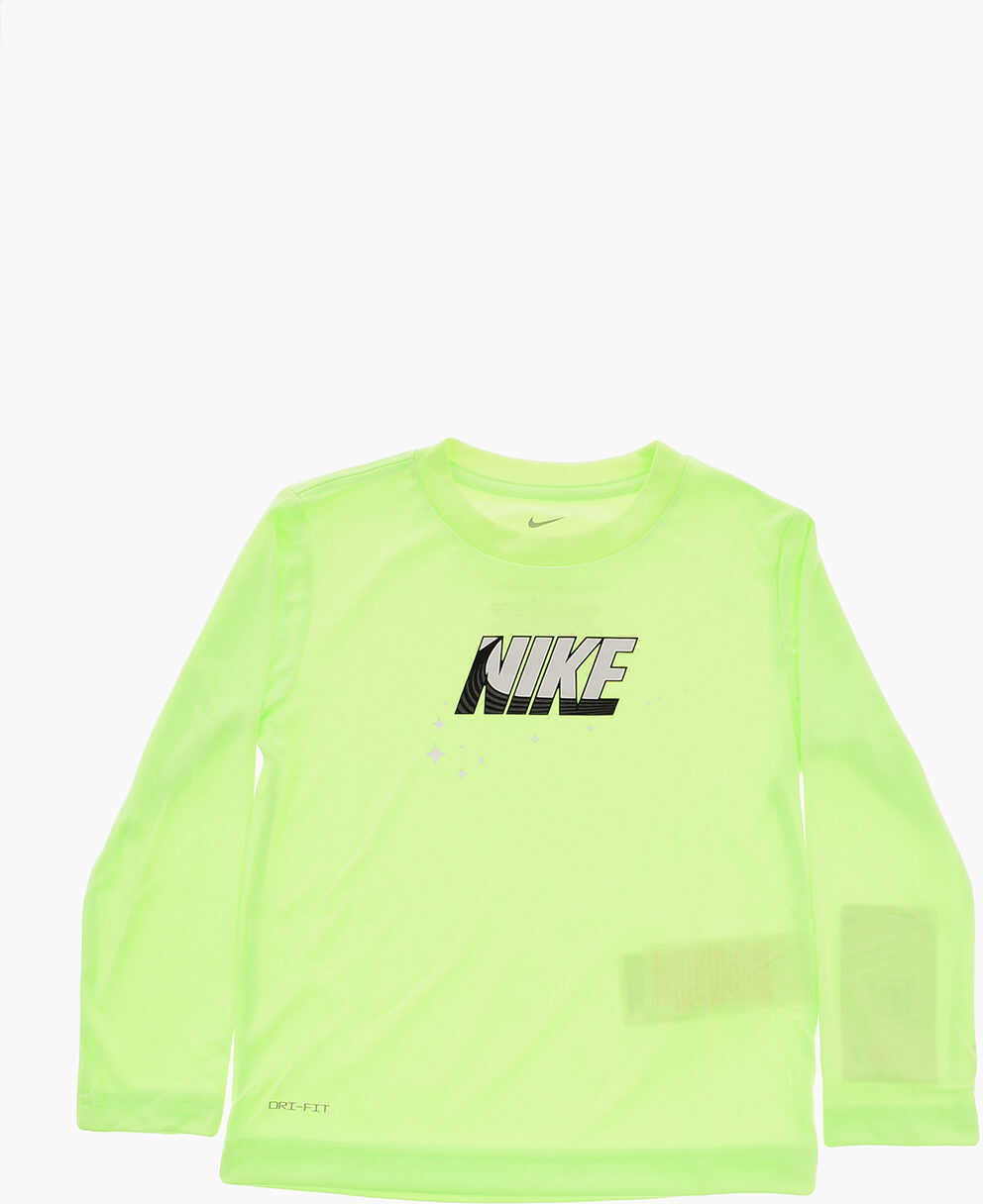 Nike Fluo Dri-Fit Long Sleeve All Day Play Futura Crew-Neck T-Shi Green