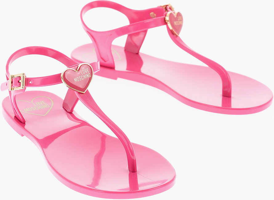 Moschino Love Solid Color Gomma10 Thong Sandals With Heart Shaped Cha Pink